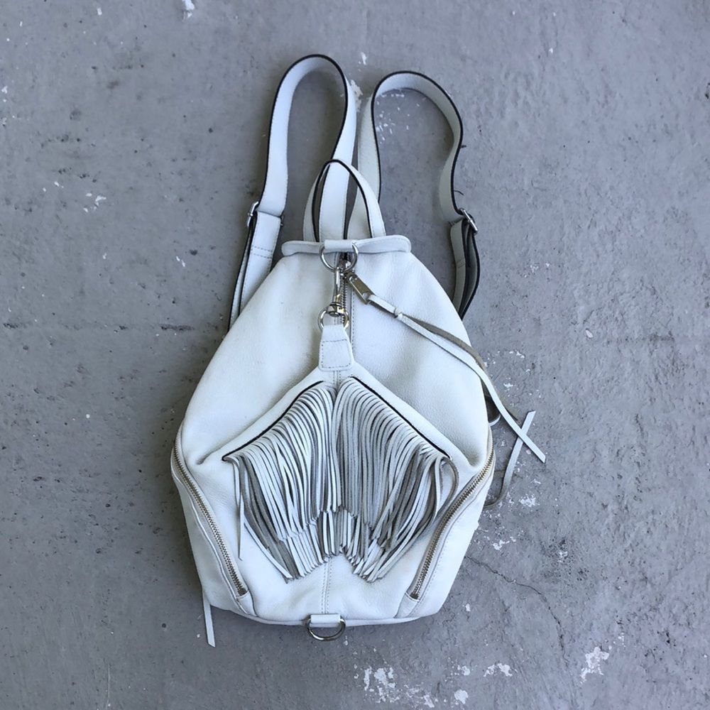 Rebecca Minkoff White Leather Fringe Backpack